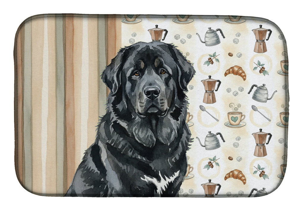 Black Tibetan Mastiff Coffee Bar Dish Drying Mat Absorbent Dish Drying Mat Pad for Kitchen Counter Dish Drainer Mat for Countertop, 14 x 21", Multicolor
