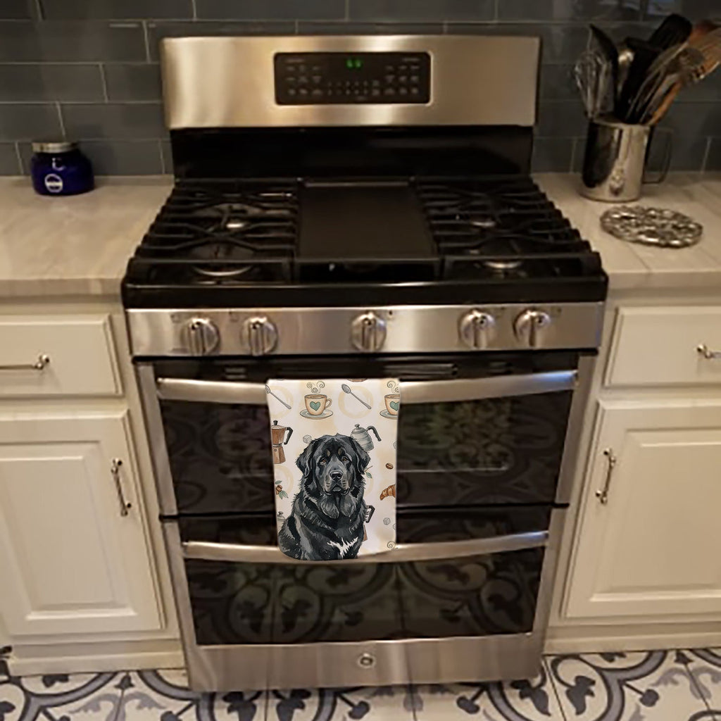 Black Tibetan Mastiff Coffee Bar Kitchen Towel Velour Plush Front and Cotton Loop Back Machine Washable