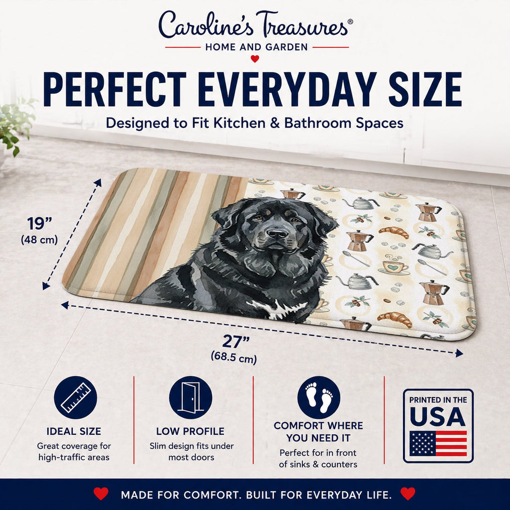 Black Tibetan Mastiff Coffee Bar Memory Foam Kitchen Mat Machine Washable Anti-Fatigue Cushion Comfort Bath or Kitchen Rug