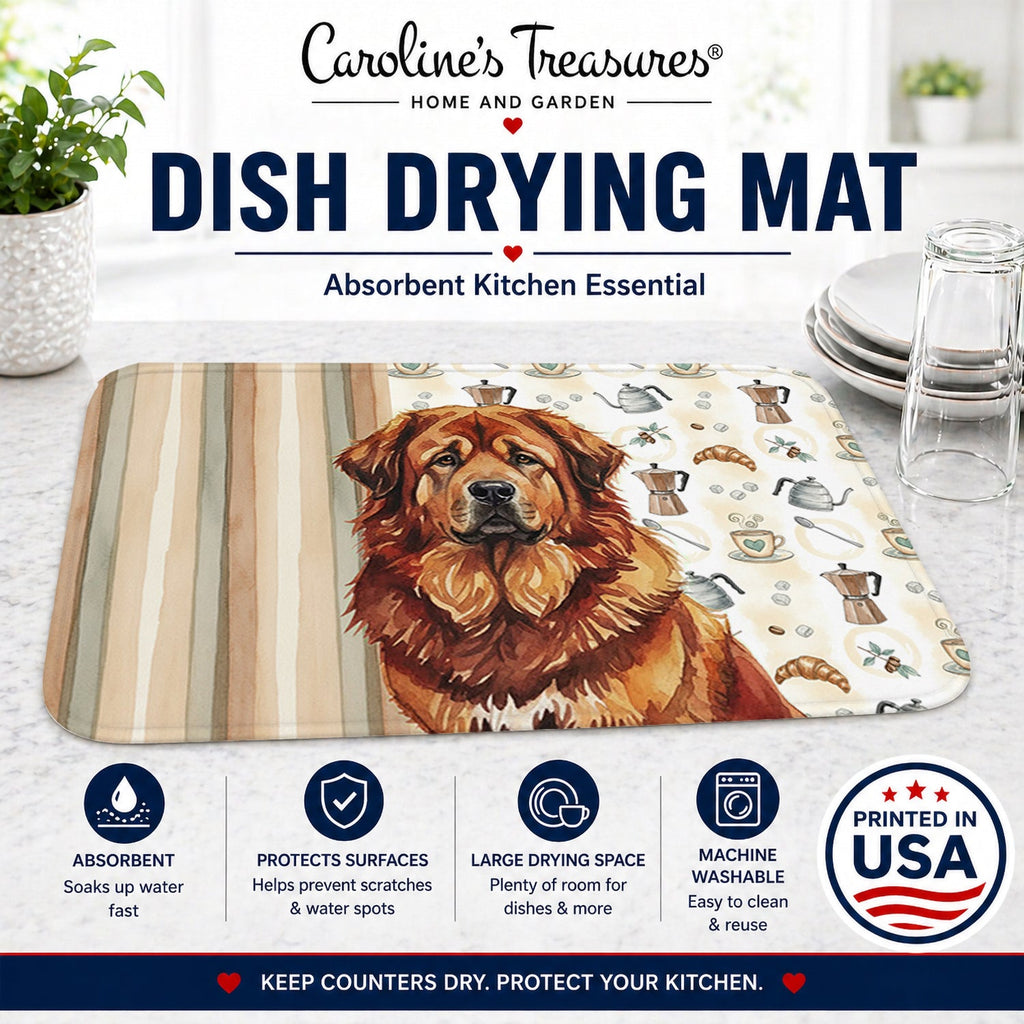 Red Gold Tibetan Mastiff Coffee Bar Dish Drying Mat Absorbent Dish Drying Mat Pad for Kitchen Counter Dish Drainer Mat for Countertop, 14 x 21", Multicolor