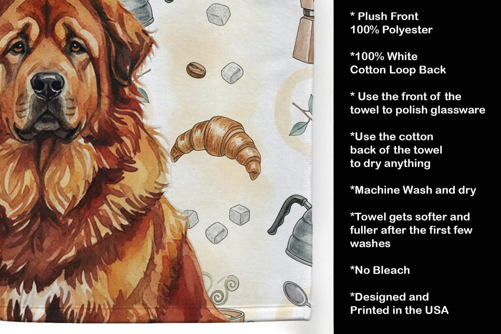Red Gold Tibetan Mastiff Coffee Bar Kitchen Towel Velour Plush Front and Cotton Loop Back Machine Washable