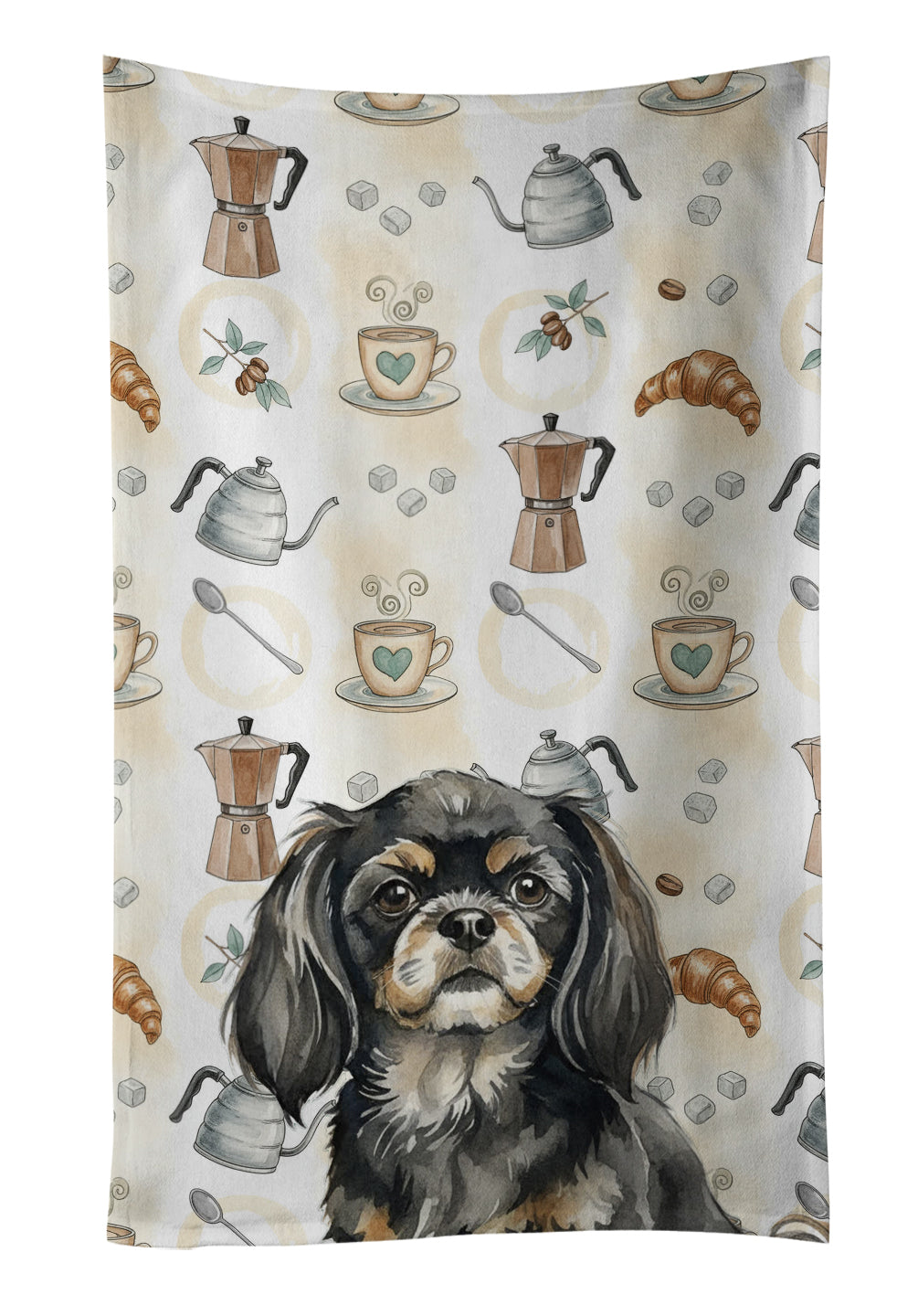 Black and Tan Tibetan Spaniel Coffee Bar Kitchen Towel Velour Plush Front and Cotton Loop Back Machine Washable