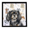 Black and Tan Tibetan Spaniel Coffee Bar Framed Metal Print Bathroom, Kitchen, Office, Home Decor Wall Art Ready to Hang, Square, 8X8