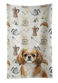 Tibetan Spaniel Coffee Bar Kitchen Towel Velour Plush Front and Cotton Loop Back Machine Washable