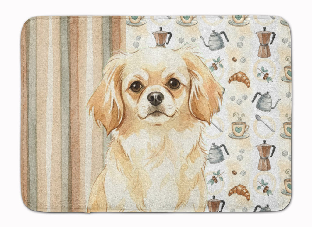 Cream Tibetan Spaniel Coffee Bar Memory Foam Kitchen Mat Machine Washable Anti-Fatigue Cushion Comfort Bath or Kitchen Rug