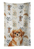 Red Tibetan Spaniel Coffee Bar Kitchen Towel Velour Plush Front and Cotton Loop Back Machine Washable