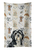 Black and White Tibetan Terrier Coffee Bar Kitchen Towel Velour Plush Front and Cotton Loop Back Machine Washable