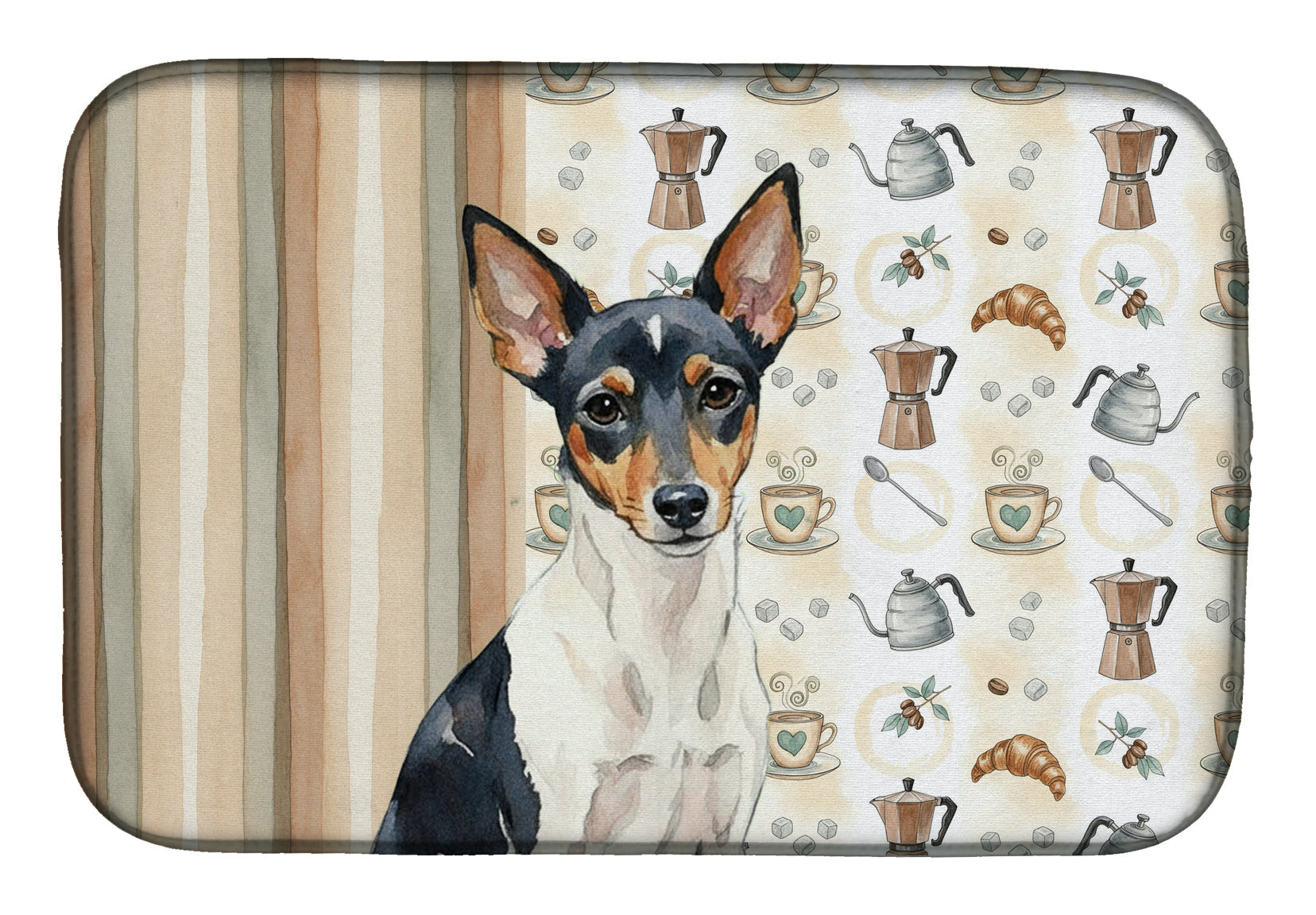 Toy Fox Terrier Coffee Bar Dish Drying Mat Absorbent Dish Drying Mat Pad for Kitchen Counter Dish Drainer Mat for Countertop, 14 x 21", Multicolor