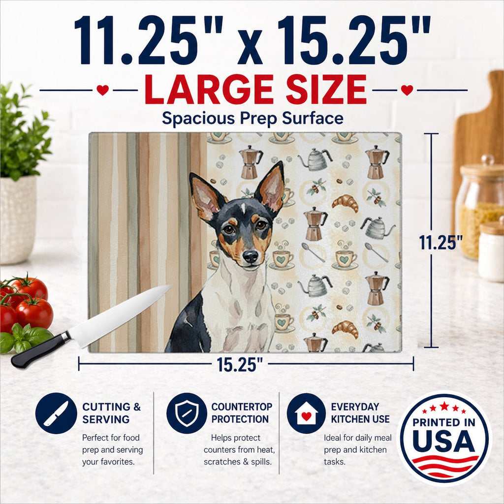 Toy Fox Terrier Coffee Bar Cutting Board Tempered Glass Kitchen Cutting Surface, Heat Resistant Chopping, Non-Slip Feet, Food Prep & Serving