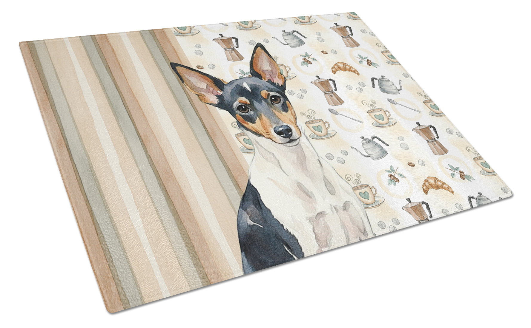 Toy Fox Terrier Coffee Bar Cutting Board Tempered Glass Kitchen Cutting Surface, Heat Resistant Chopping, Non-Slip Feet, Food Prep & Serving
