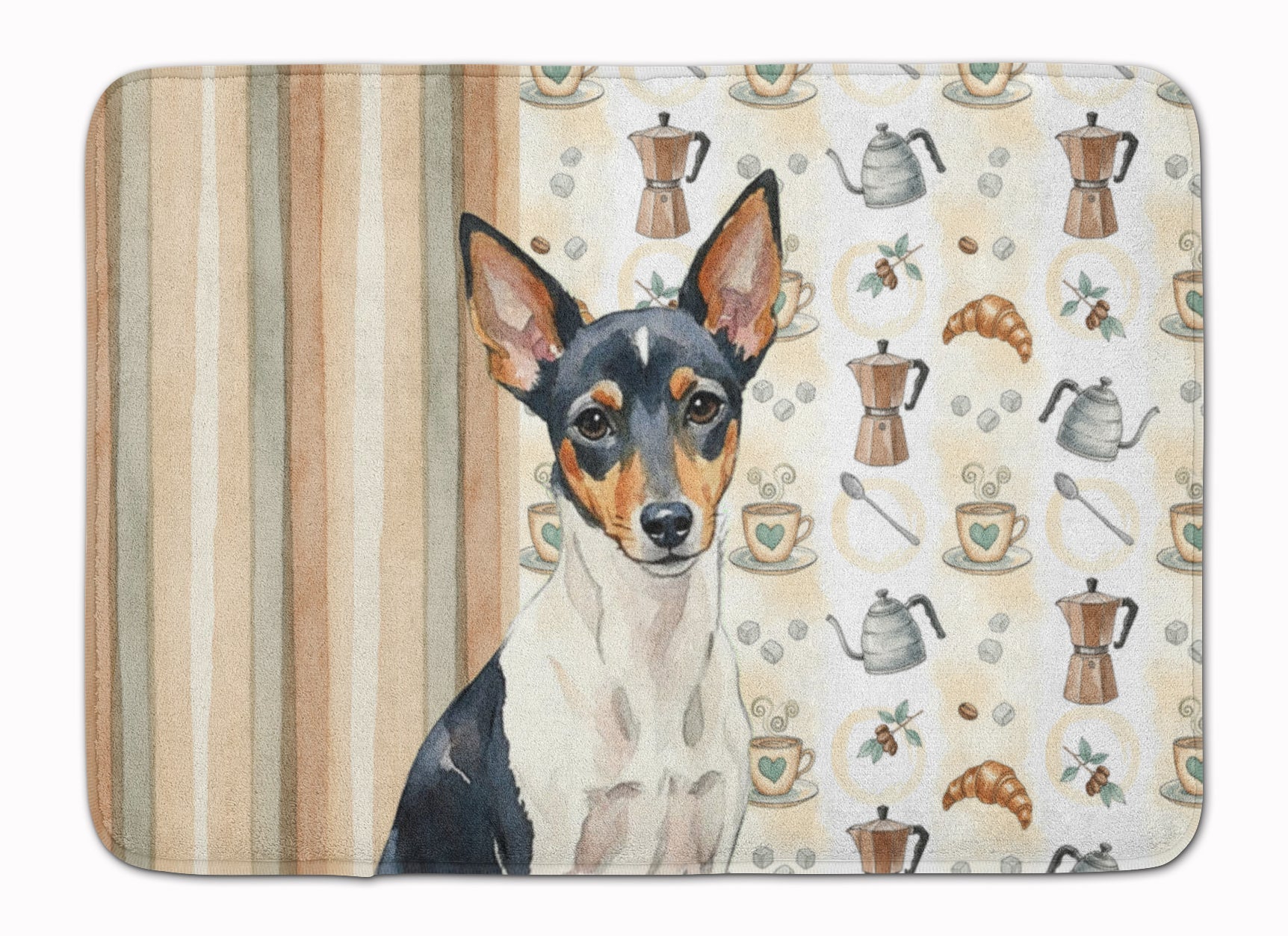 Toy Fox Terrier Coffee Bar Memory Foam Kitchen Mat Machine Washable Anti-Fatigue Cushion Comfort Bath or Kitchen Rug