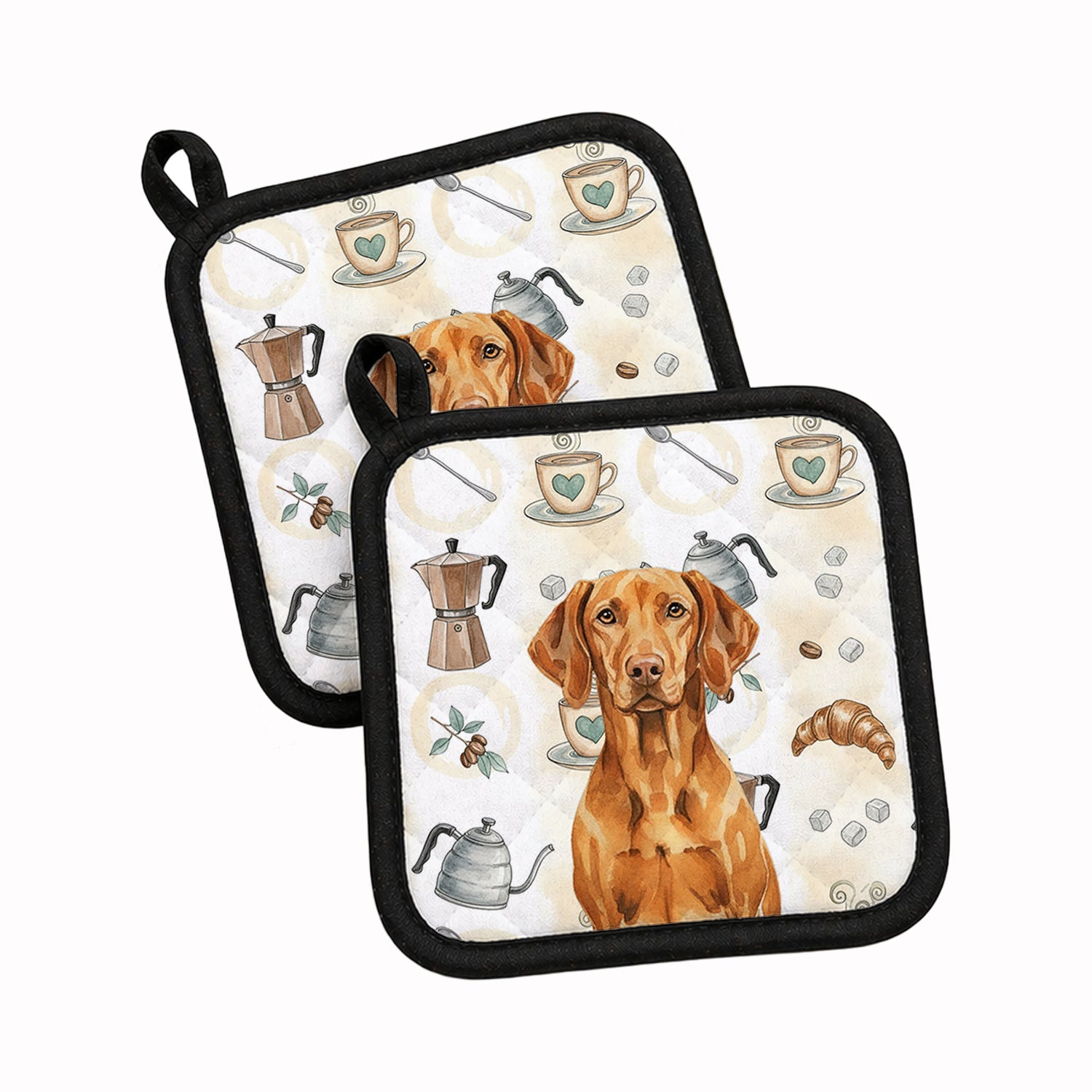 Vizsla Coffee Bar Pot Holder Set of 2 Heat Resistant Quilted Hot Pads 7.5 x 7.5 Inch, Insulated Kitchen Trivets for Cooking & Baking