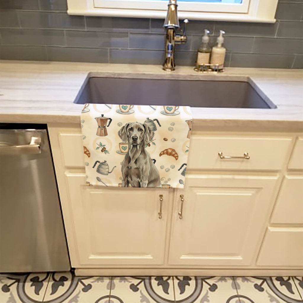 Weimaraner Coffee Bar Kitchen Towel Velour Plush Front and Cotton Loop Back Machine Washable