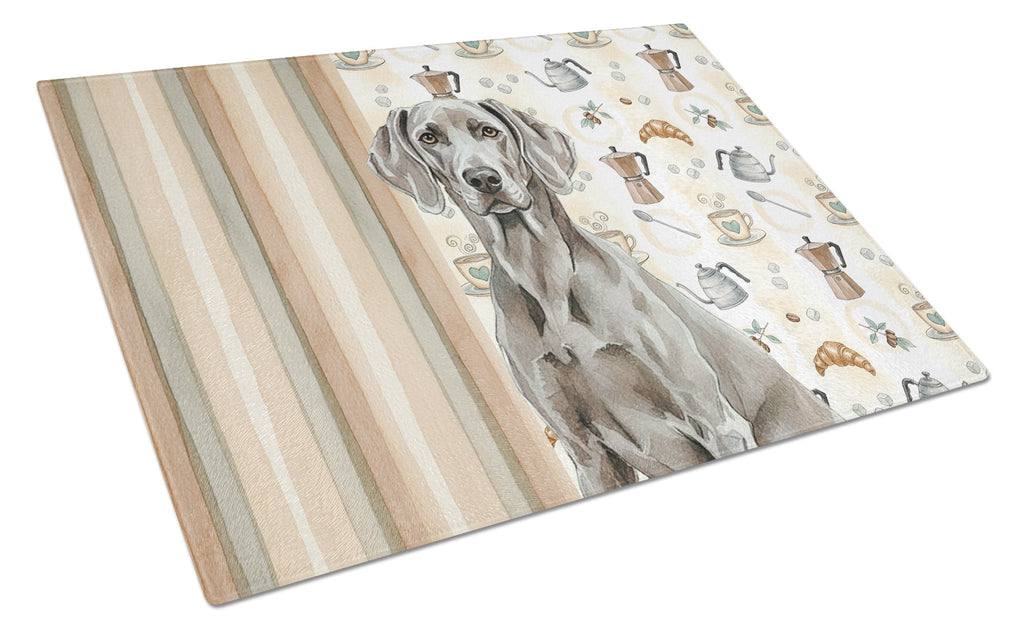 Weimaraner Coffee Bar Cutting Board Tempered Glass Kitchen Cutting Surface, Heat Resistant Chopping, Non-Slip Feet, Food Prep & Serving