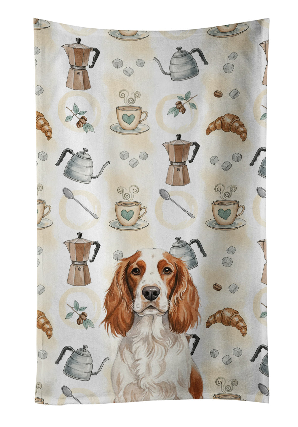 Welsh Springer Spaniel Coffee Bar Kitchen Towel Velour Plush Front and Cotton Loop Back Machine Washable