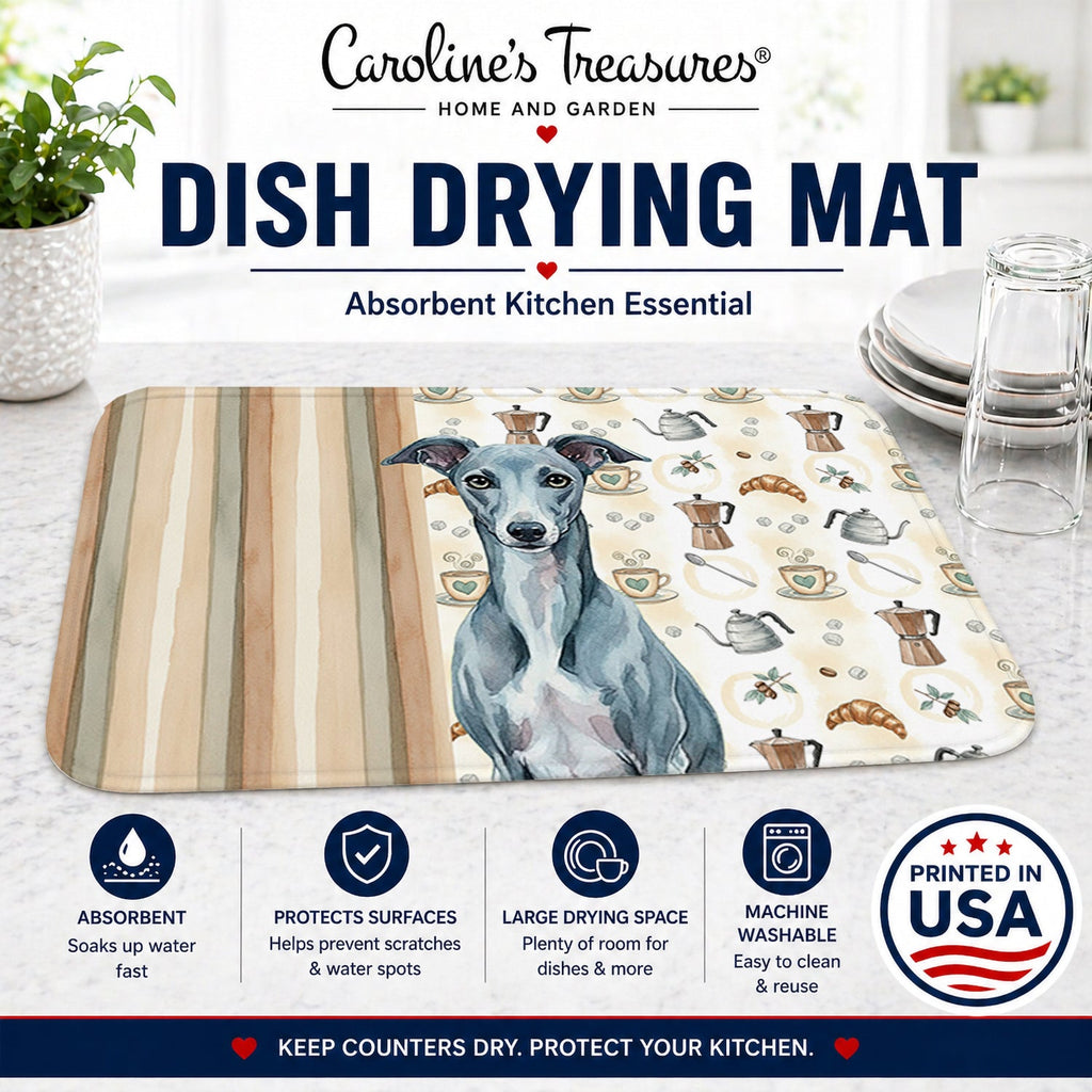 Blue Whippet Coffee Bar Dish Drying Mat Absorbent Dish Drying Mat Pad for Kitchen Counter Dish Drainer Mat for Countertop, 14 x 21", Multicolor