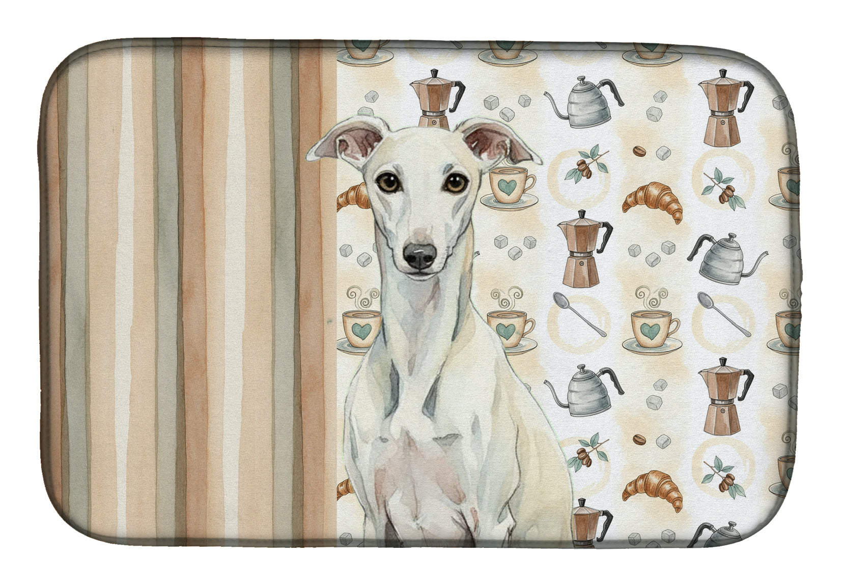 White Whippet Coffee Bar Dish Drying Mat Absorbent Dish Drying Mat Pad for Kitchen Counter Dish Drainer Mat for Countertop, 14 x 21", Multicolor