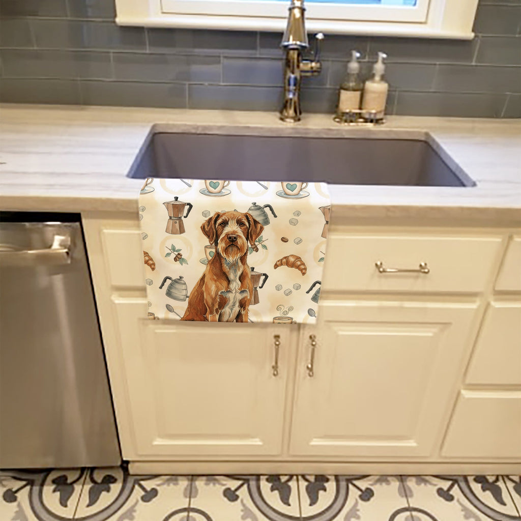 Wirehaired Pointing Griffon Coffee Bar Kitchen Towel Velour Plush Front and Cotton Loop Back Machine Washable