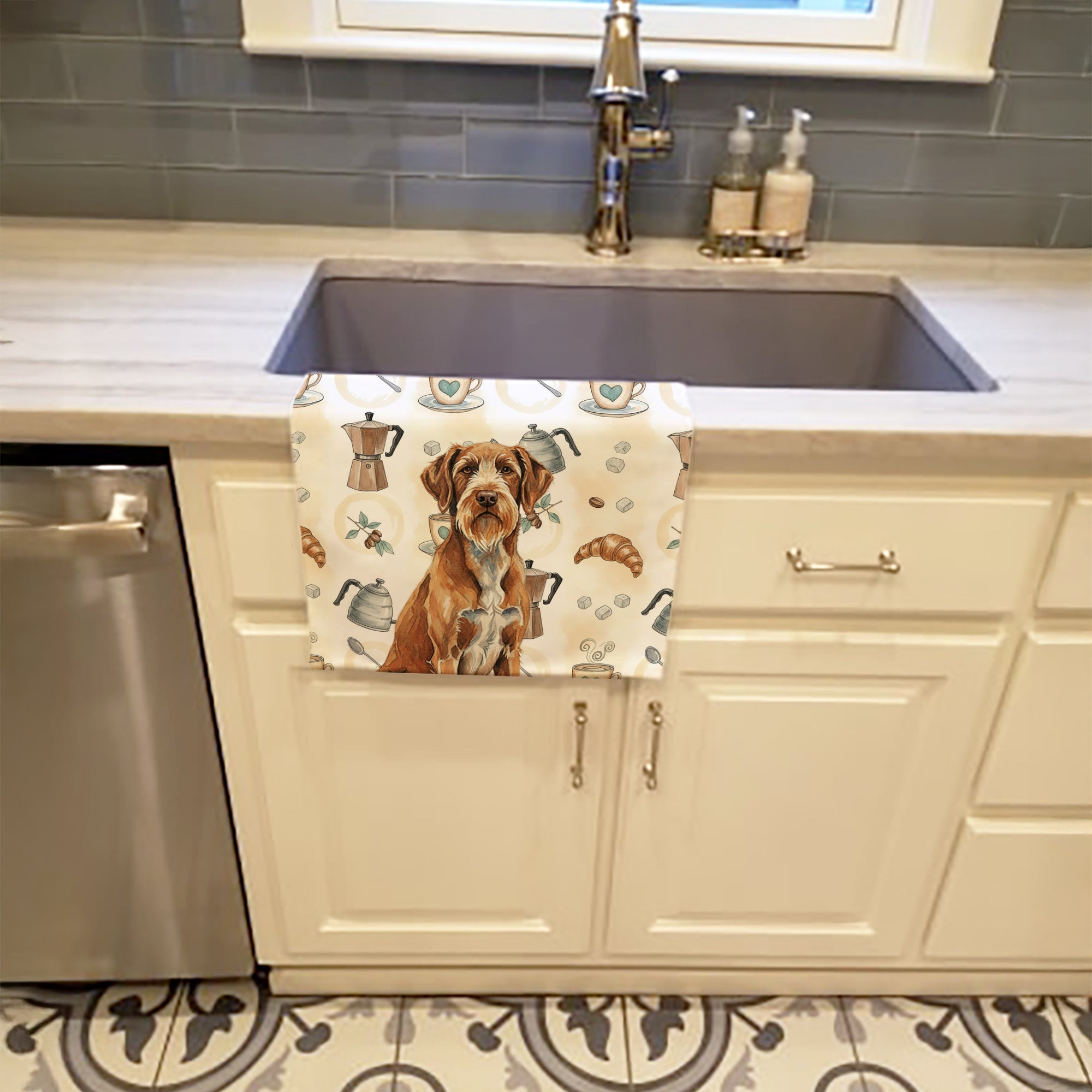 Wirehaired Pointing Griffon Coffee Bar Kitchen Towel Velour Plush Front and Cotton Loop Back Machine Washable