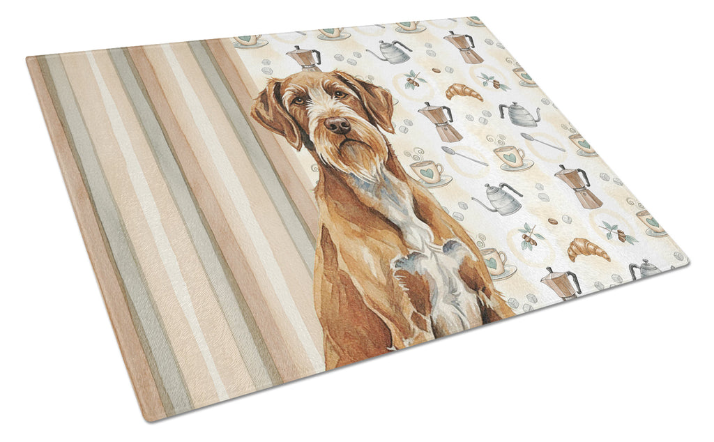 Wirehaired Pointing Griffon Coffee Bar Cutting Board Tempered Glass Kitchen Cutting Surface, Heat Resistant Chopping, Non-Slip Feet, Food Prep & Serving