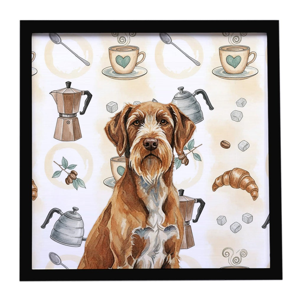 Wirehaired Pointing Griffon Coffee Bar Framed Metal Print Bathroom, Kitchen, Office, Home Decor Wall Art Ready to Hang, Square, 8X8