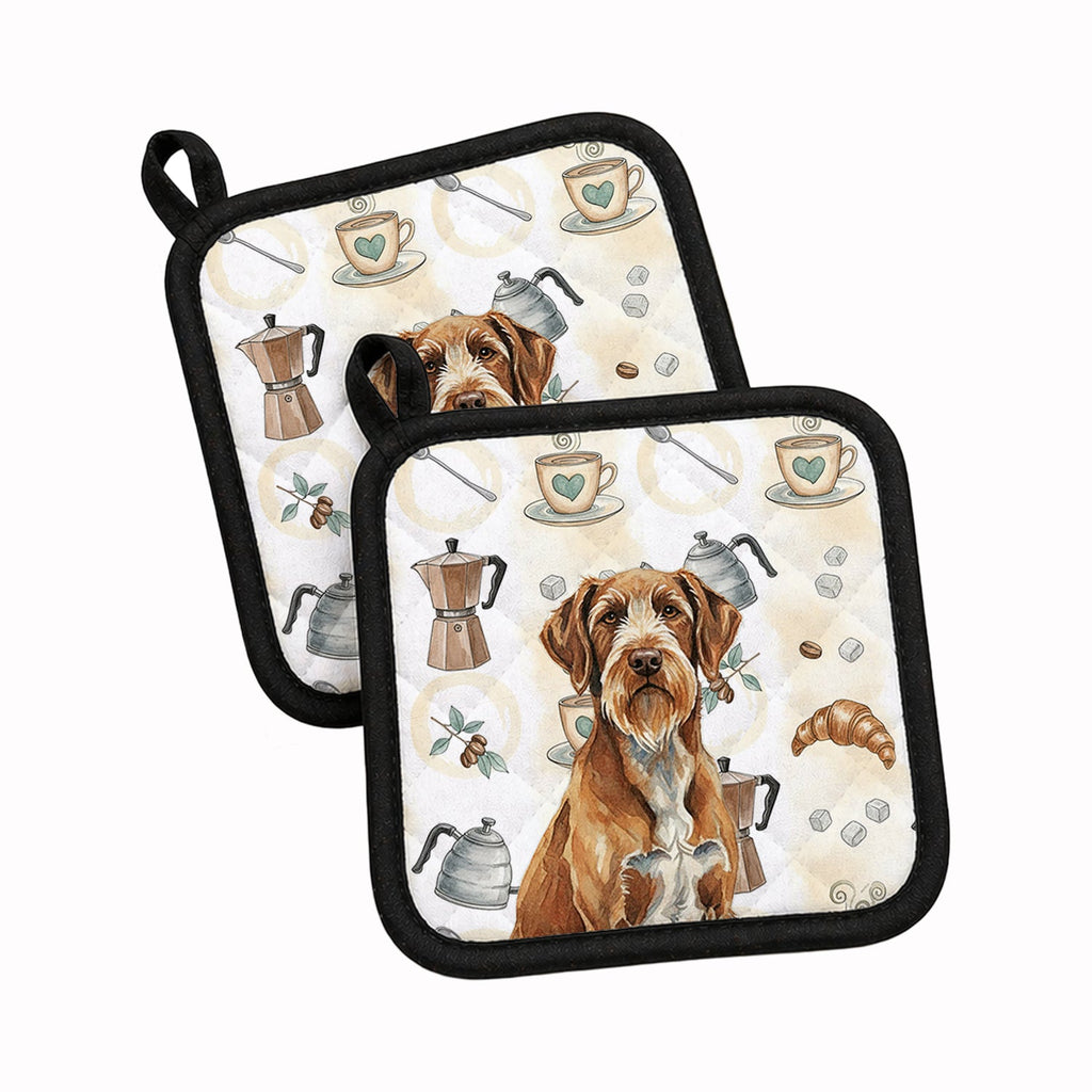 Wirehaired Pointing Griffon Coffee Bar Pot Holder Set of 2 Heat Resistant Quilted Hot Pads 7.5 x 7.5 Inch, Insulated Kitchen Trivets for Cooking & Baking