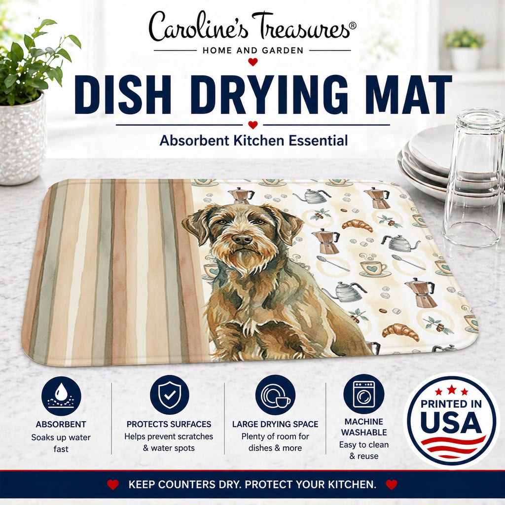 Chestnut Wirehaired Pointing Griffon Coffee Bar Dish Drying Mat Absorbent Dish Drying Mat Pad for Kitchen Counter Dish Drainer Mat for Countertop, 14 x 21", Multicolor