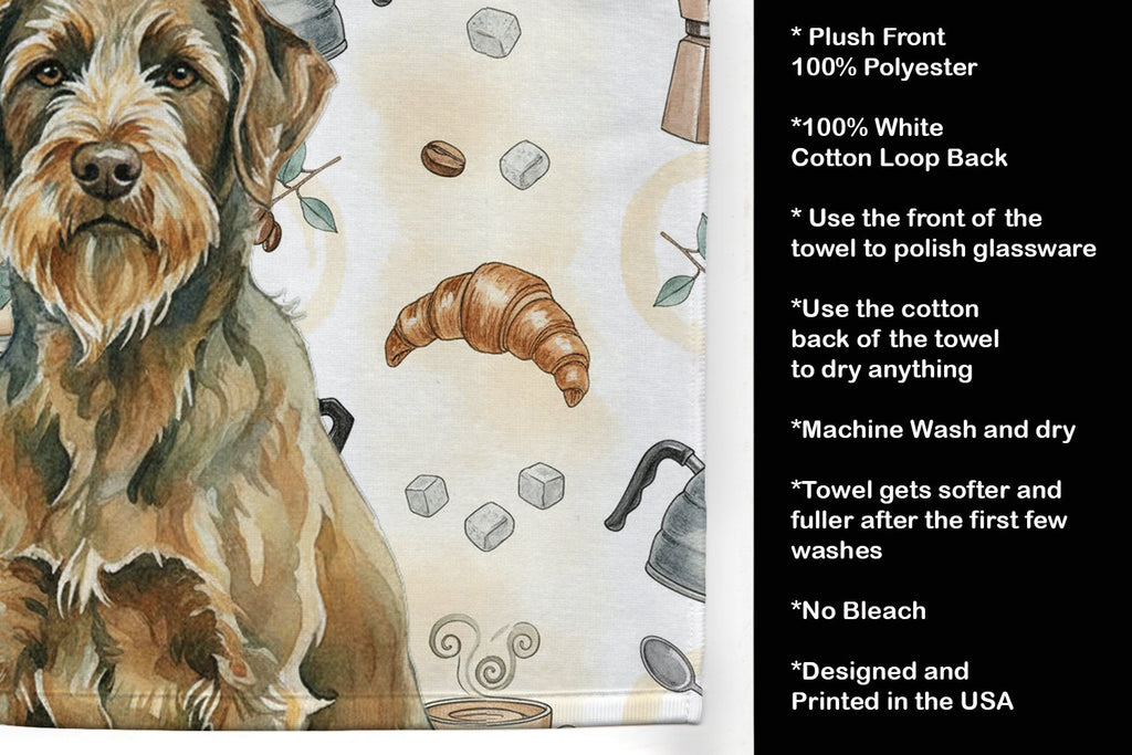 Chestnut Wirehaired Pointing Griffon Coffee Bar Kitchen Towel Velour Plush Front and Cotton Loop Back Machine Washable