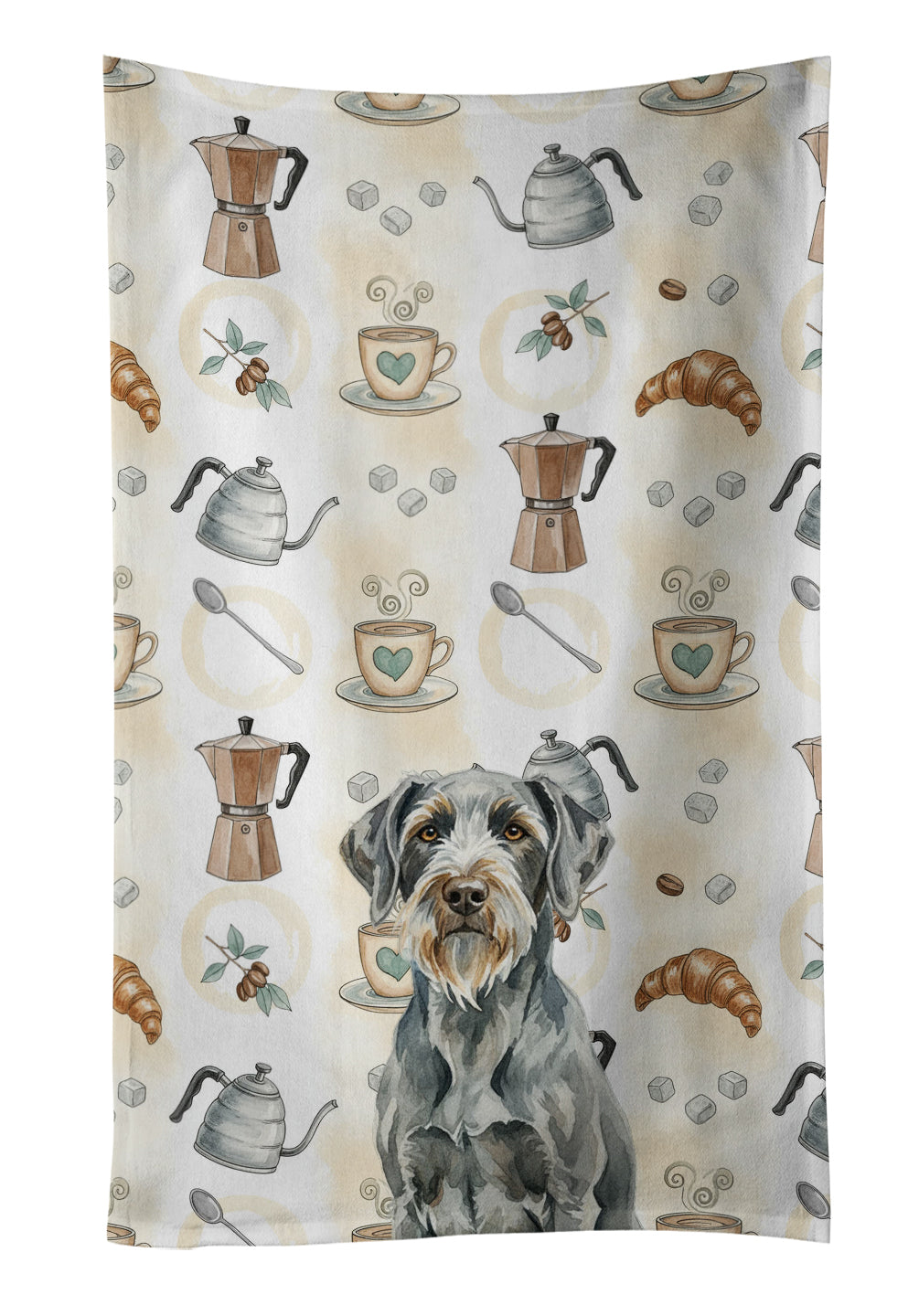 Steel Gray Wirehaired Pointing Griffon Coffee Bar Kitchen Towel Velour Plush Front and Cotton Loop Back Machine Washable