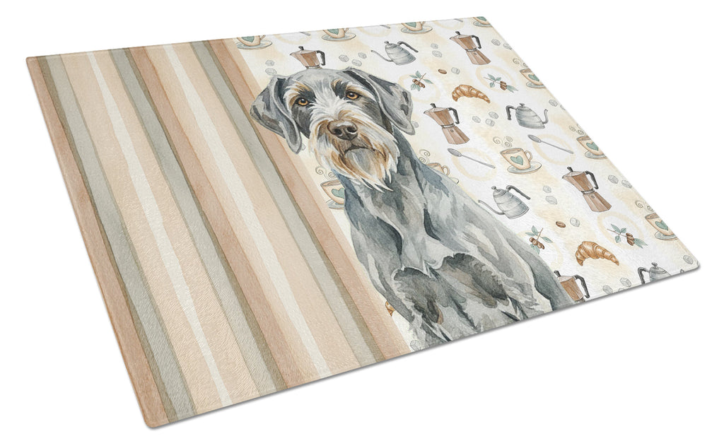 Steel Gray Wirehaired Pointing Griffon Coffee Bar Cutting Board Tempered Glass Kitchen Cutting Surface, Heat Resistant Chopping, Non-Slip Feet, Food Prep & Serving