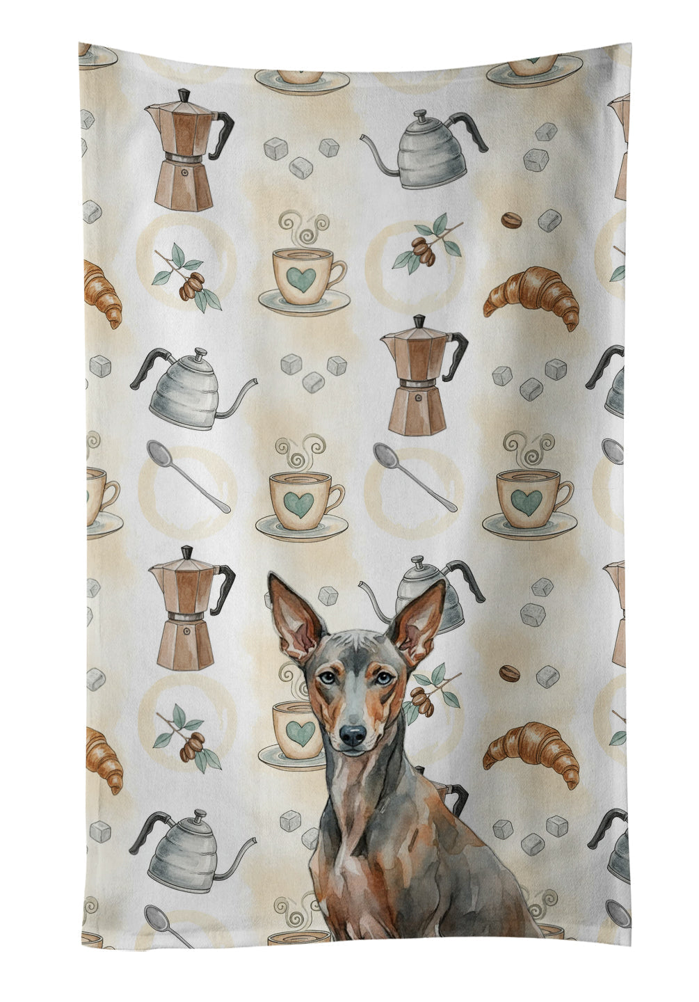 Xoloitzcuintli Coffee Bar Kitchen Towel Velour Plush Front and Cotton Loop Back Machine Washable