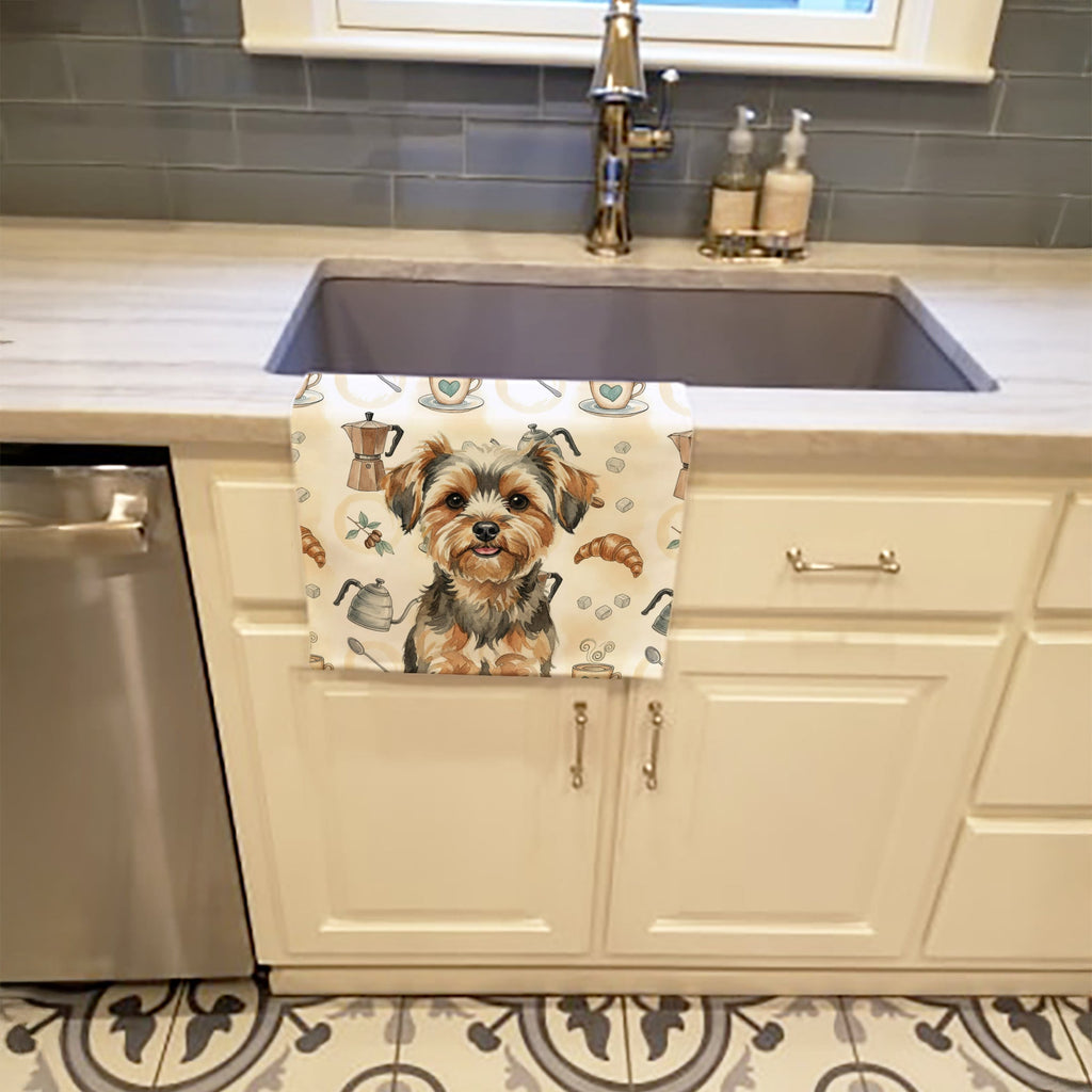 Yorkiepoo Coffee Bar Kitchen Towel Velour Plush Front and Cotton Loop Back Machine Washable