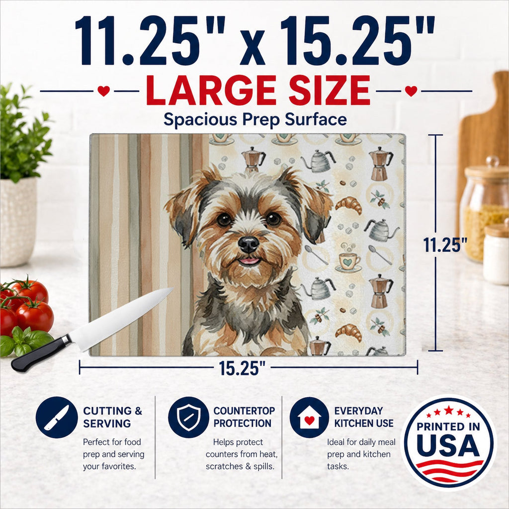 Yorkiepoo Coffee Bar Cutting Board Tempered Glass Kitchen Cutting Surface, Heat Resistant Chopping, Non-Slip Feet, Food Prep & Serving