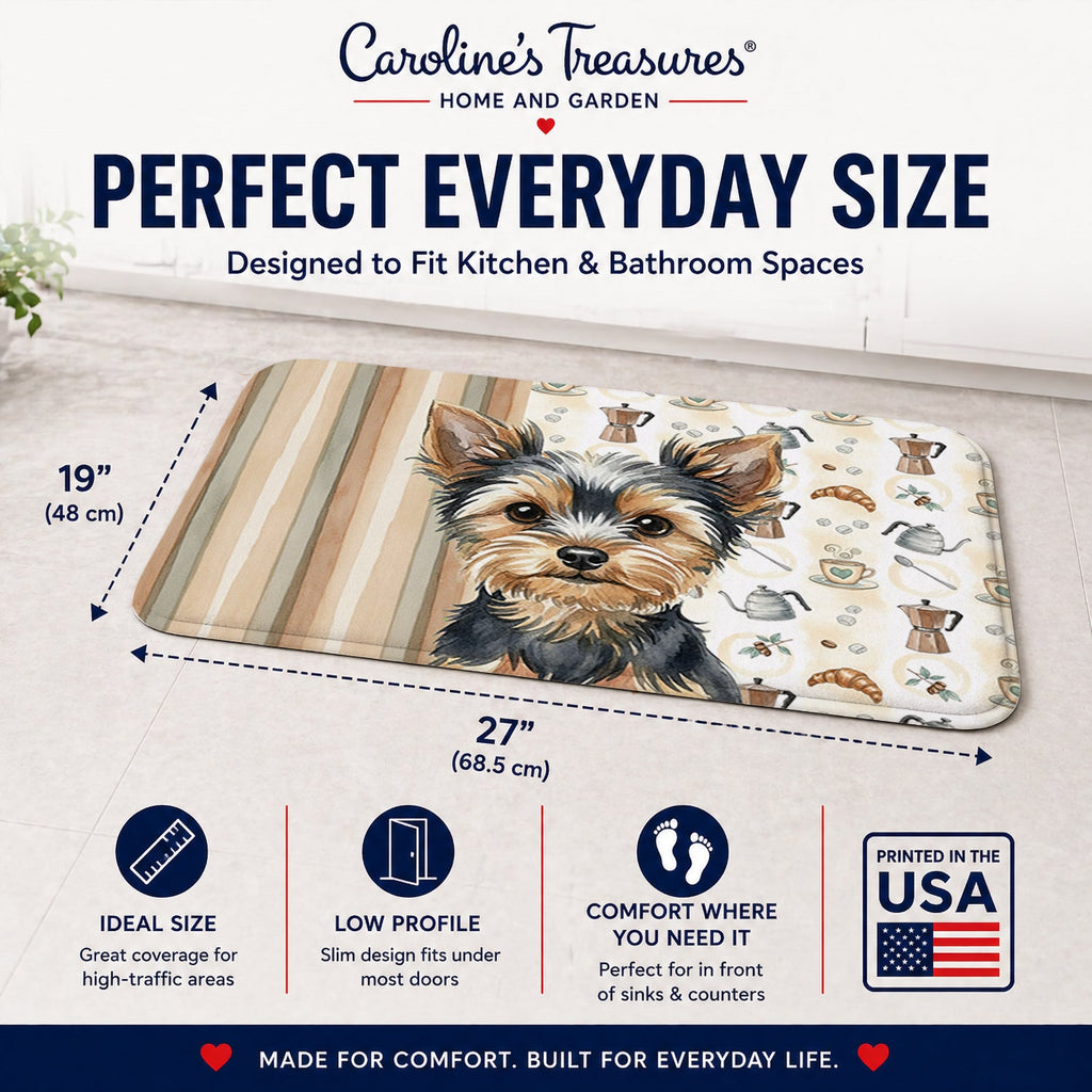 Black and Tan Yorkshire Terrier Coffee Bar Memory Foam Kitchen Mat Machine Washable Anti-Fatigue Cushion Comfort Bath or Kitchen Rug