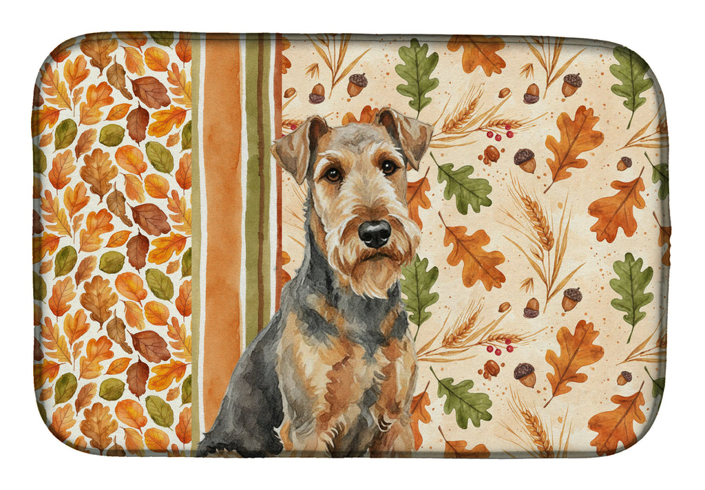 Grizzle Airedale Terrier Heirloom Fall Dish Drying Mat Absorbent Dish Drying Mat Pad for Kitchen Counter Dish Drainer Mat for Countertop, 14 x 21", Multicolor