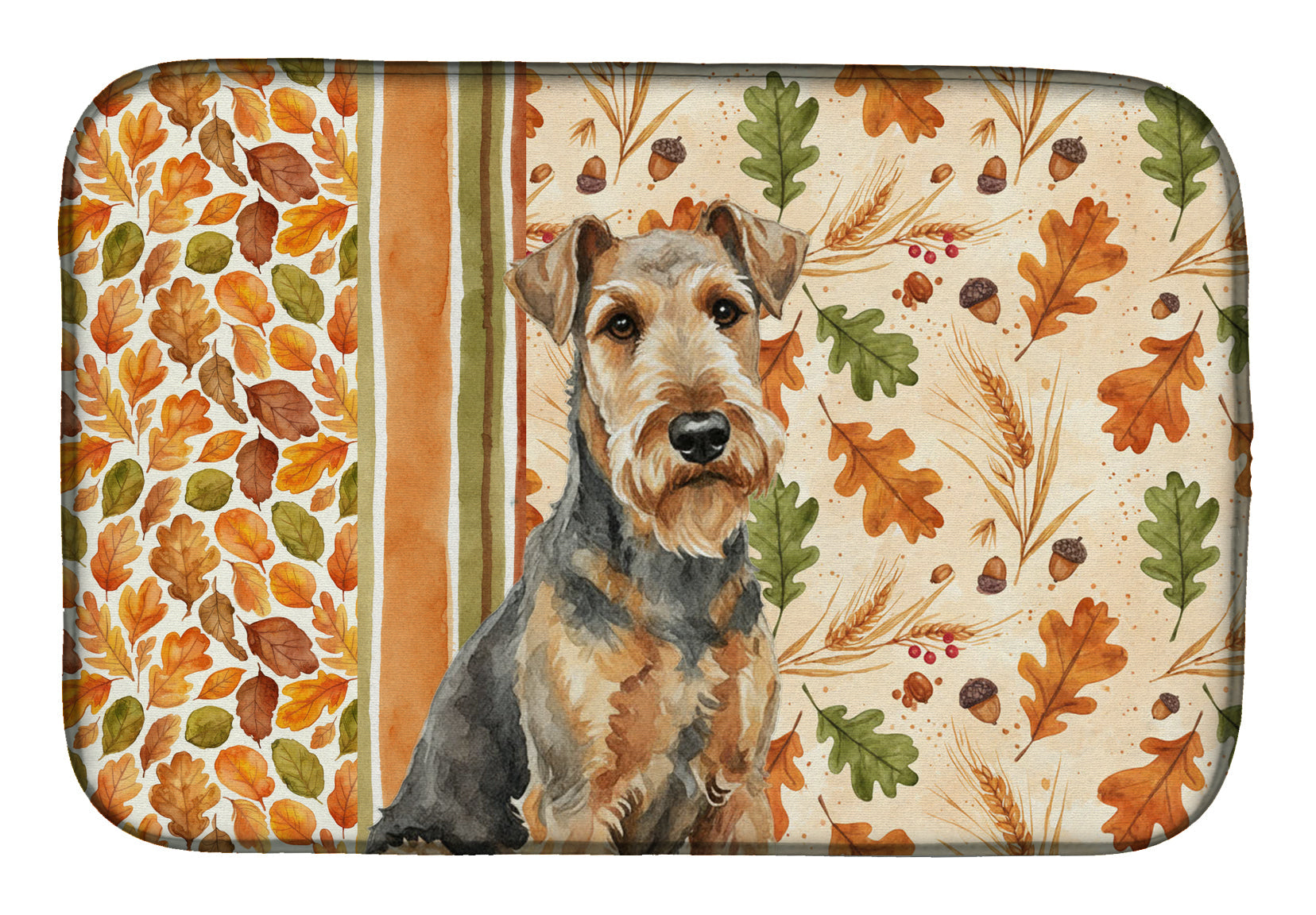 Grizzle Airedale Terrier Heirloom Fall Dish Drying Mat Absorbent Dish Drying Mat Pad for Kitchen Counter Dish Drainer Mat for Countertop, 14 x 21", Multicolor