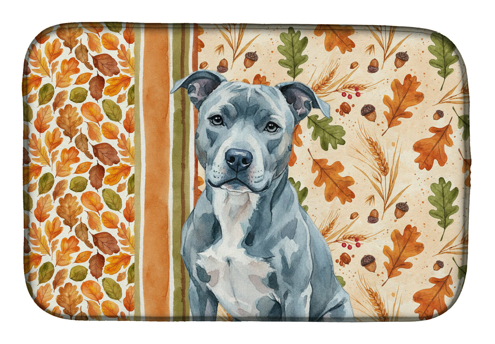 Blue American Staffordshire Terrier Heirloom Fall Dish Drying Mat Absorbent Dish Drying Mat Pad for Kitchen Counter Dish Drainer Mat for Countertop, 14 x 21", Multicolor