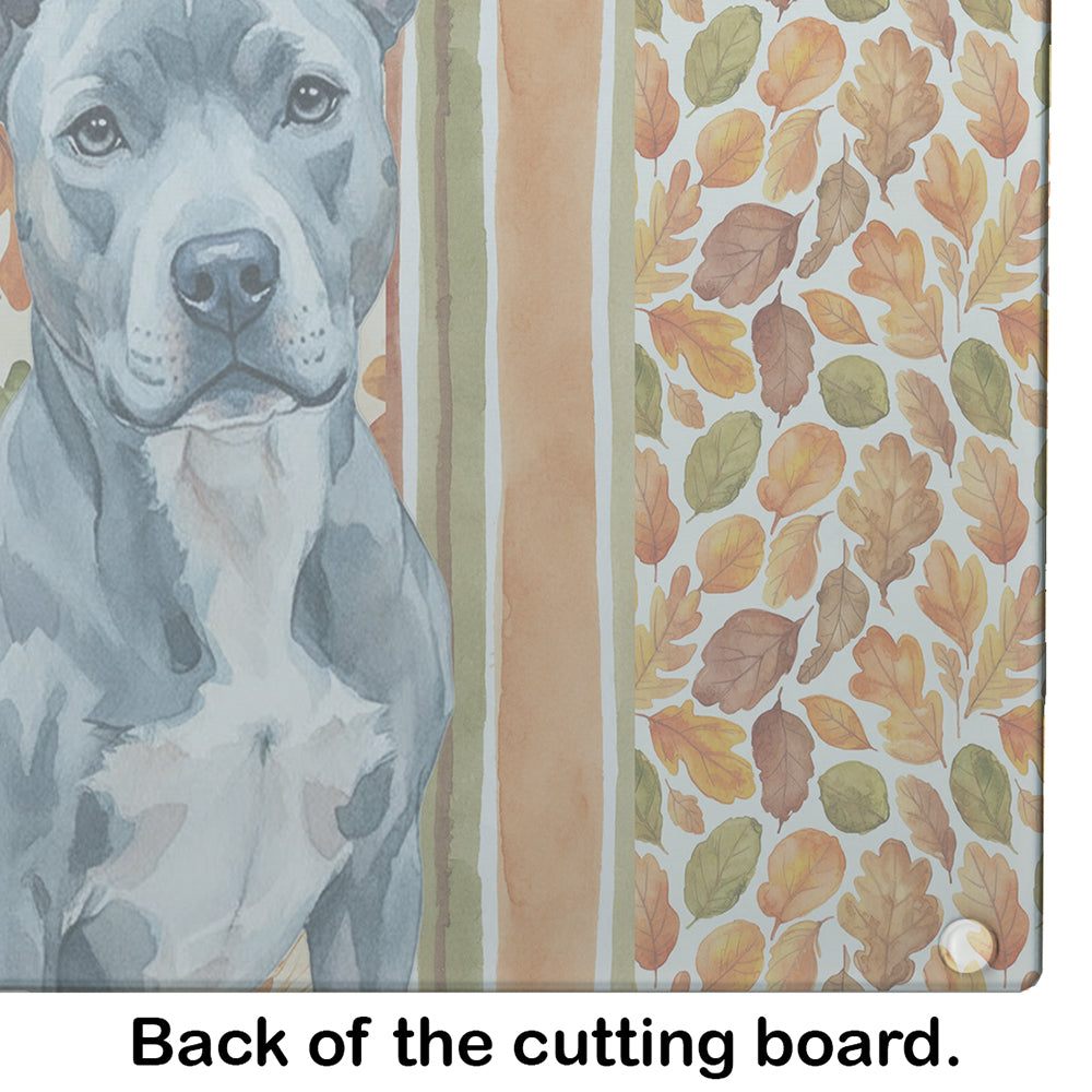 Blue American Staffordshire Terrier Heirloom Fall Cutting Board Tempered Glass Kitchen Cutting Surface, Heat Resistant Chopping, Non-Slip Feet, Food Prep & Serving