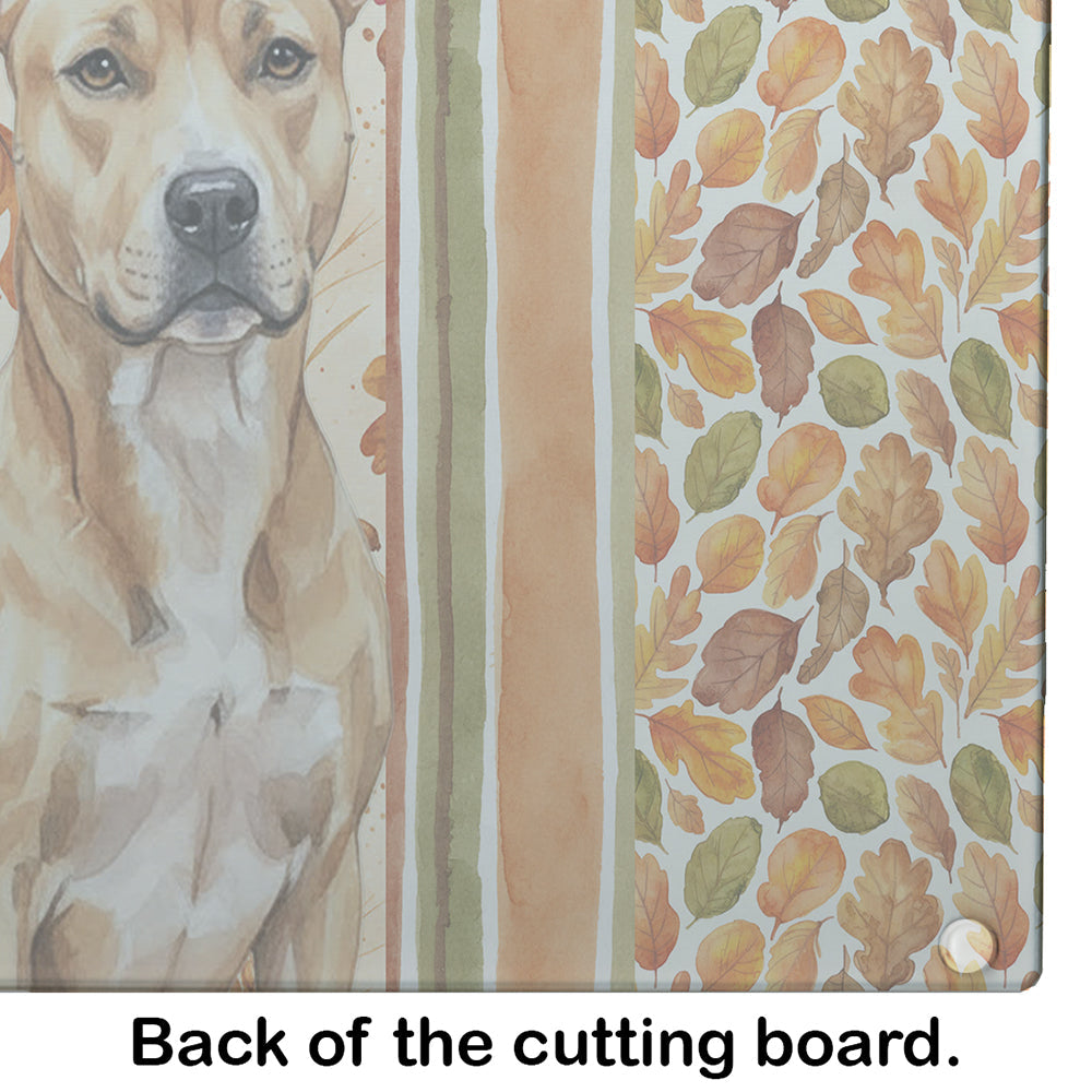 Fawn American Staffordshire Terrier Heirloom Fall Cutting Board Tempered Glass Kitchen Cutting Surface, Heat Resistant Chopping, Non-Slip Feet, Food Prep & Serving