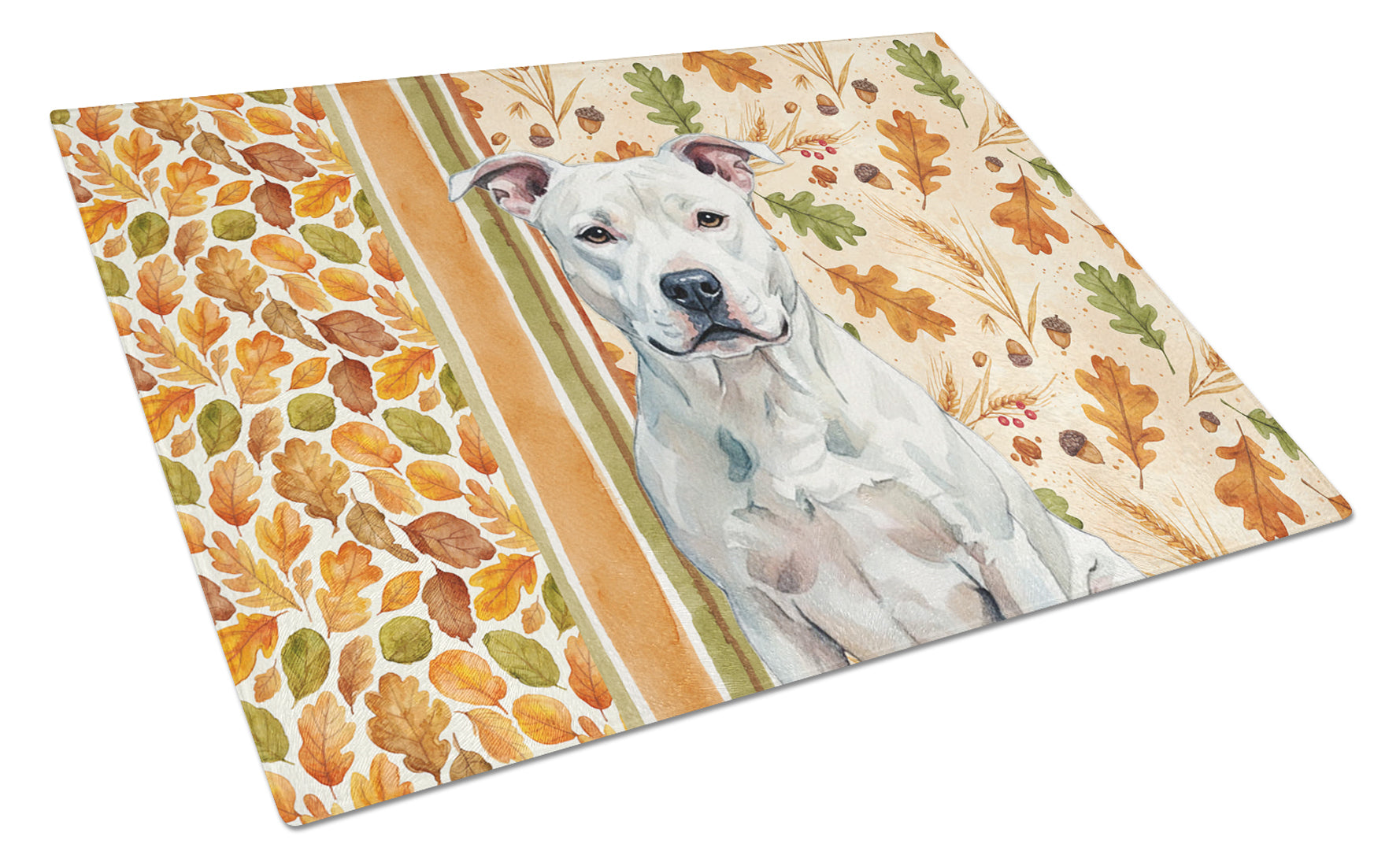 White American Staffordshire Terrier Heirloom Fall Cutting Board Tempered Glass Kitchen Cutting Surface, Heat Resistant Chopping, Non-Slip Feet, Food Prep & Serving
