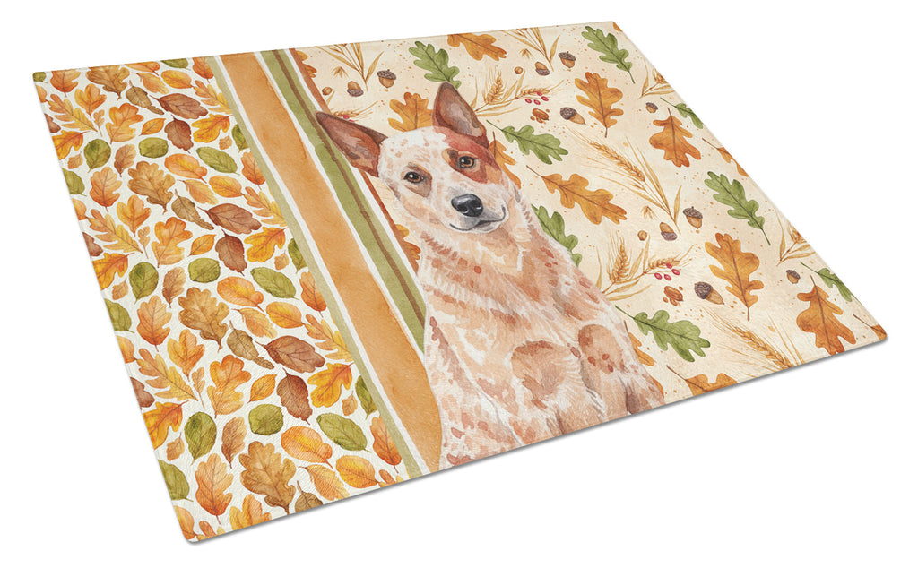 Red Heeler Australian Cattle Dog Heirloom Fall Cutting Board Tempered Glass Kitchen Cutting Surface, Heat Resistant Chopping, Non-Slip Feet, Food Prep & Serving