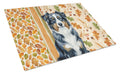 Black Australian Shepherd Heirloom Fall Cutting Board Tempered Glass Kitchen Cutting Surface, Heat Resistant Chopping, Non-Slip Feet, Food Prep & Serving