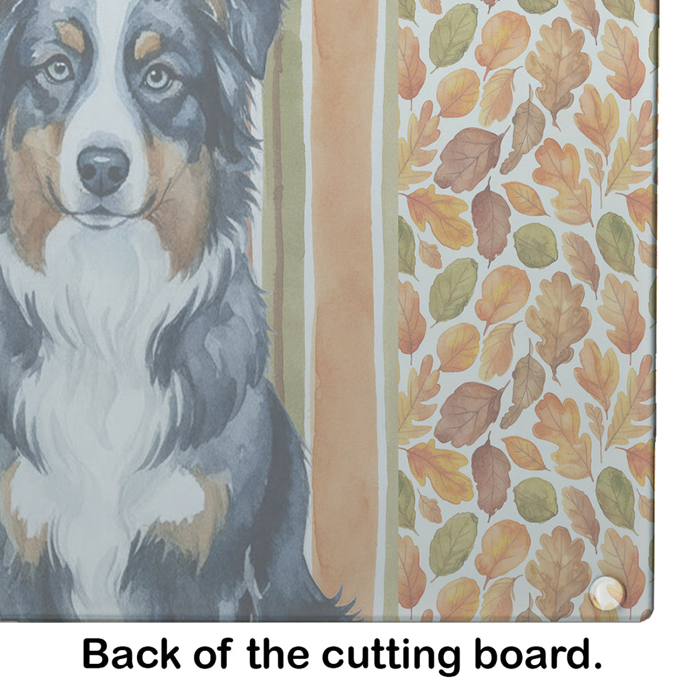 Black Australian Shepherd Heirloom Fall Cutting Board Tempered Glass Kitchen Cutting Surface, Heat Resistant Chopping, Non-Slip Feet, Food Prep & Serving