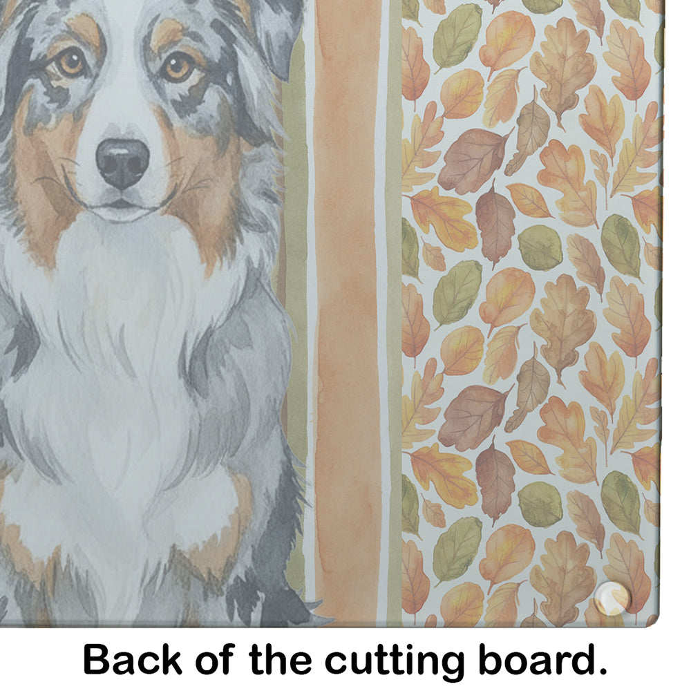 Blue Merle Australian Shepherd Heirloom Fall Cutting Board Tempered Glass Kitchen Cutting Surface, Heat Resistant Chopping, Non-Slip Feet, Food Prep & Serving