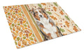 Red Merle Australian Shepherd Heirloom Fall Cutting Board Tempered Glass Kitchen Cutting Surface, Heat Resistant Chopping, Non-Slip Feet, Food Prep & Serving