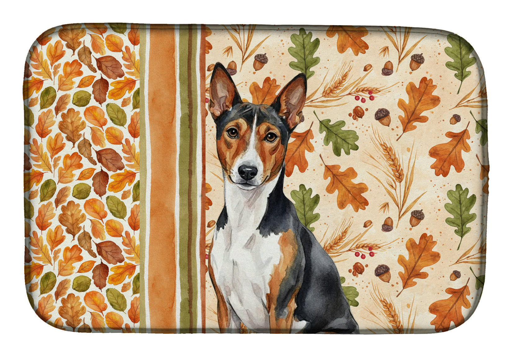 Tricolor and White Basenji Heirloom Fall Dish Drying Mat Absorbent Dish Drying Mat Pad for Kitchen Counter Dish Drainer Mat for Countertop, 14 x 21", Multicolor