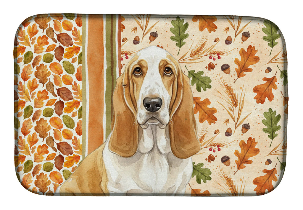 Lemon and White Basset Hound Heirloom Fall Dish Drying Mat Absorbent Dish Drying Mat Pad for Kitchen Counter Dish Drainer Mat for Countertop, 14 x 21", Multicolor