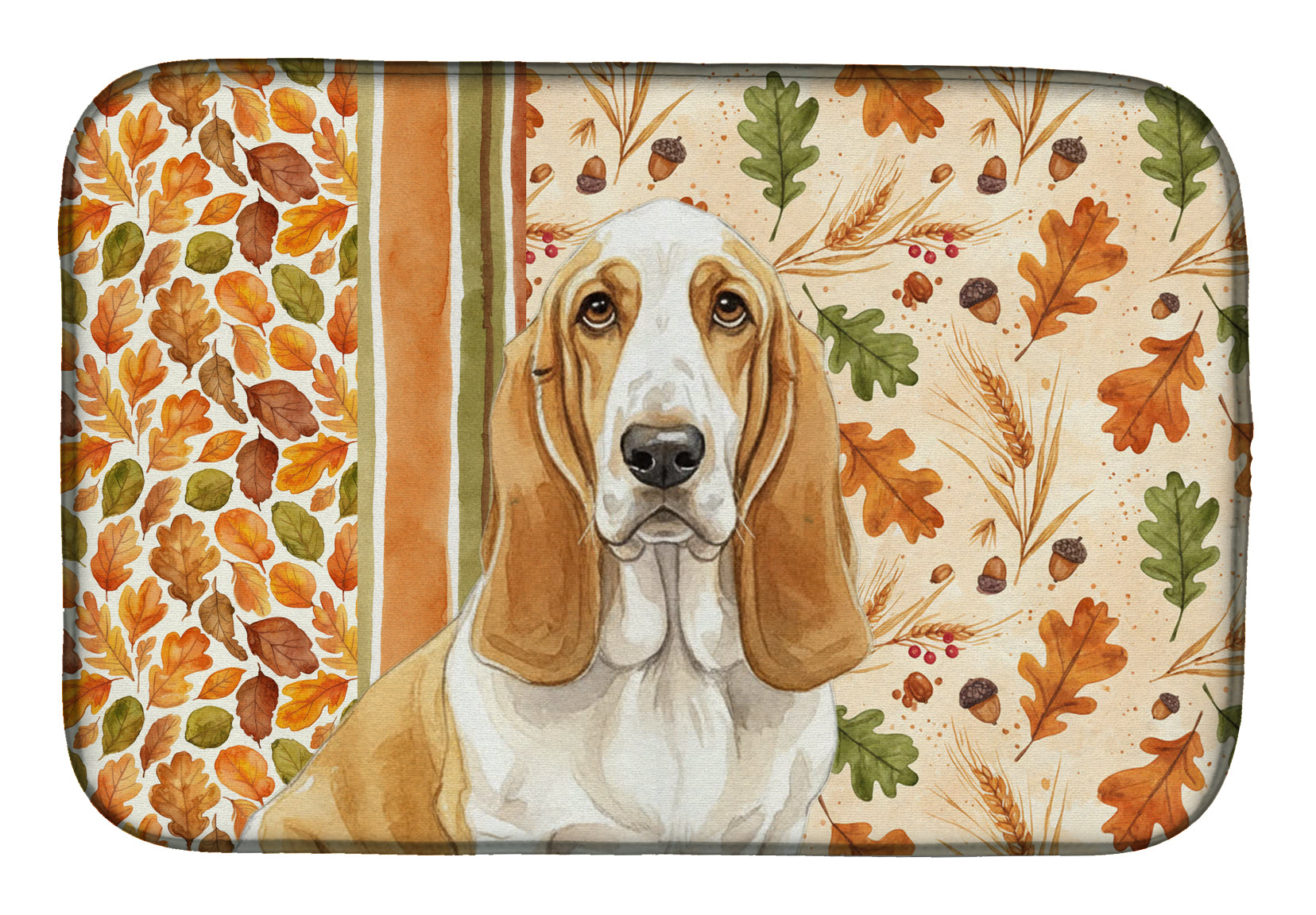 Lemon and White Basset Hound Heirloom Fall Dish Drying Mat Absorbent Dish Drying Mat Pad for Kitchen Counter Dish Drainer Mat for Countertop, 14 x 21", Multicolor
