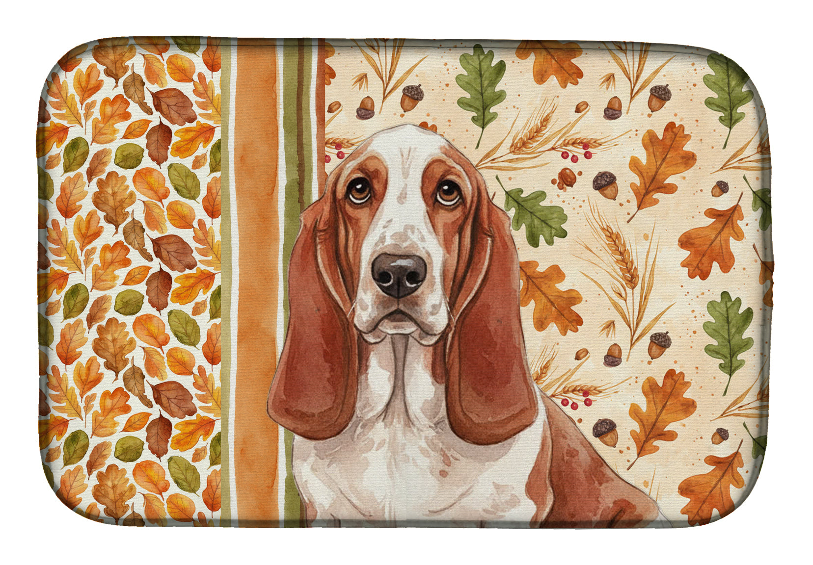 Red and White Basset Hound Heirloom Fall Dish Drying Mat Absorbent Dish Drying Mat Pad for Kitchen Counter Dish Drainer Mat for Countertop, 14 x 21", Multicolor