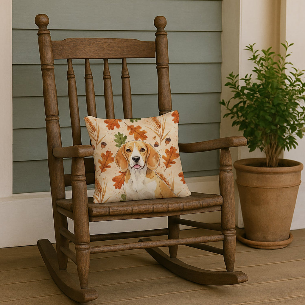 Lemon and White Beagle Heirloom Fall Decorative Throw Pillow 14x14 Indoor Outdoor Accent Cushion, Fabric Cover with Insert for Sofa, Bed, Porch & Living Room